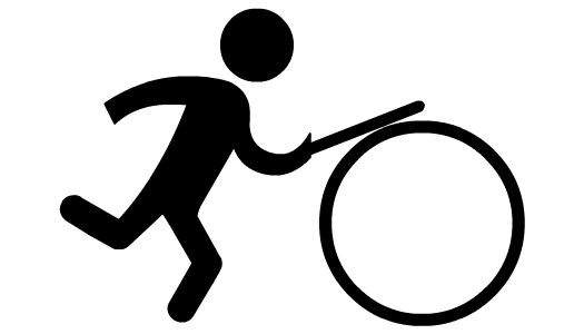 Playing kid running with a hoop